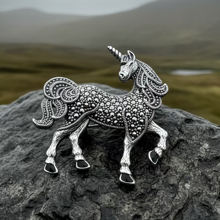 Elegant Marcasite Unicorn of Scotland Pin - Handmade | Brooch | Wiccan Center