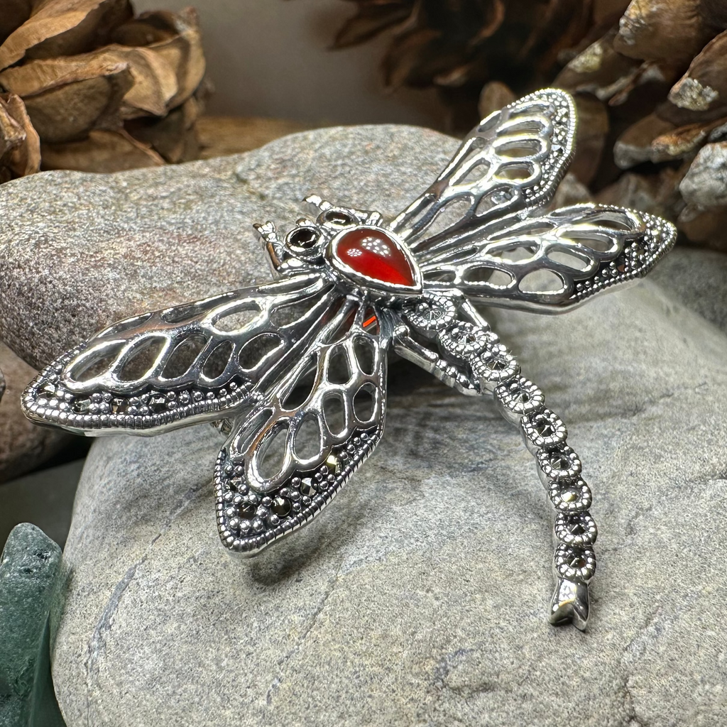 Damsel Dragonfly Marcasite Brooch in Sterling Silver | Brooch | Wiccan Center