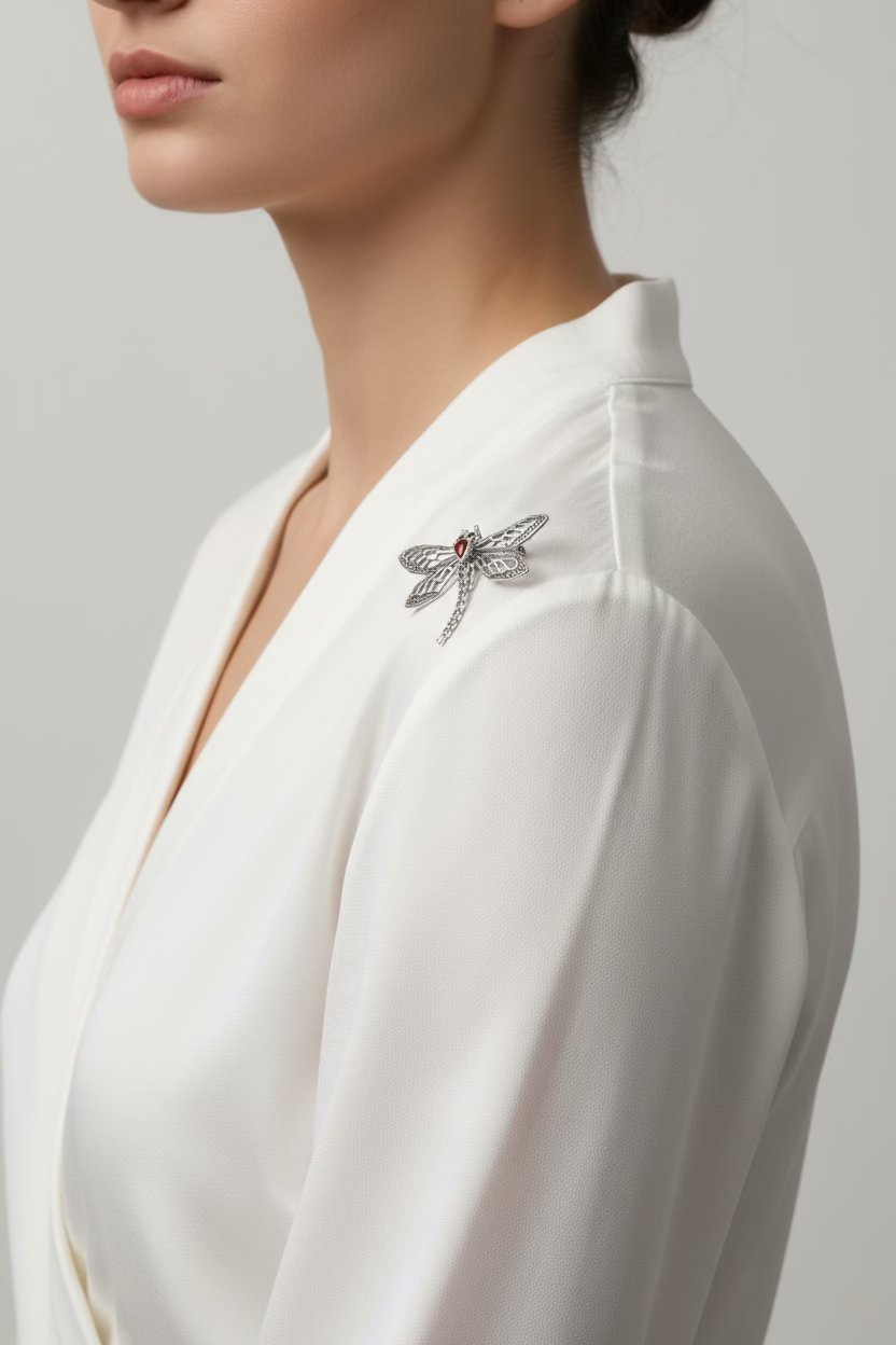 Damsel Dragonfly Marcasite Brooch in Sterling Silver | Brooch | Wiccan Center