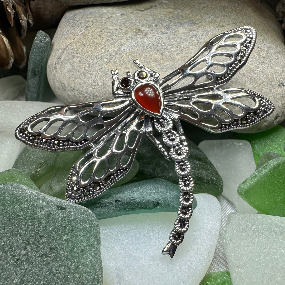 Damsel Dragonfly Marcasite Brooch in Sterling Silver | Brooch | Wiccan Center