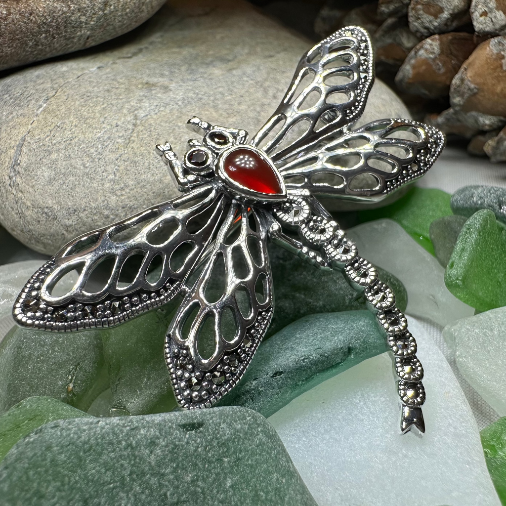 Damsel Dragonfly Marcasite Brooch in Sterling Silver | Brooch | Wiccan Center