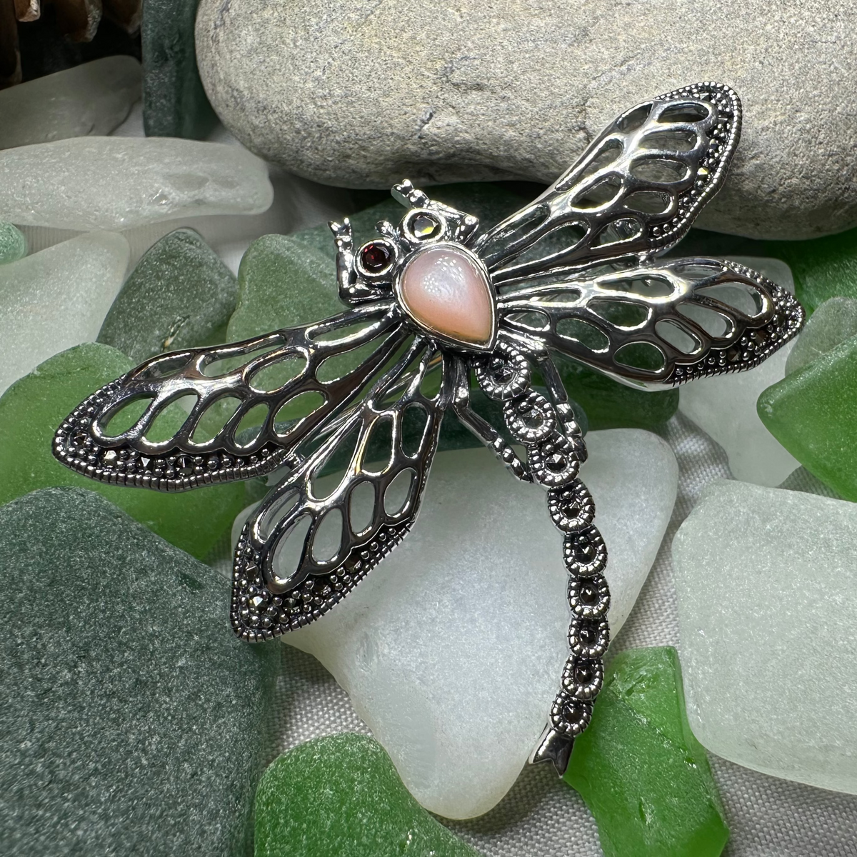 Damsel Dragonfly Marcasite Brooch in Sterling Silver | Brooch | Wiccan Center