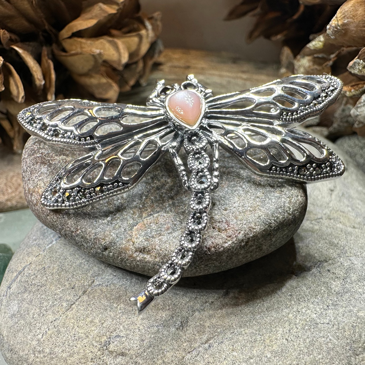 Damsel Dragonfly Marcasite Brooch in Sterling Silver | Brooch | Wiccan Center