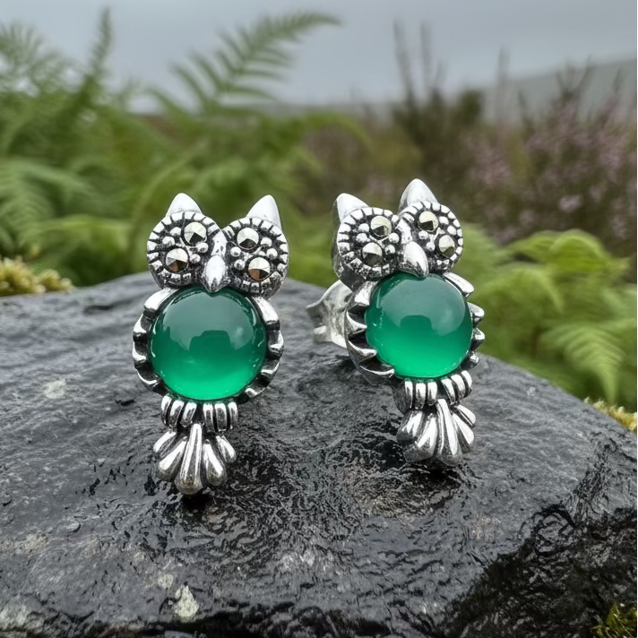 Mackenna Owl Marcasite Earrings | Post Earrings | Wiccan Center