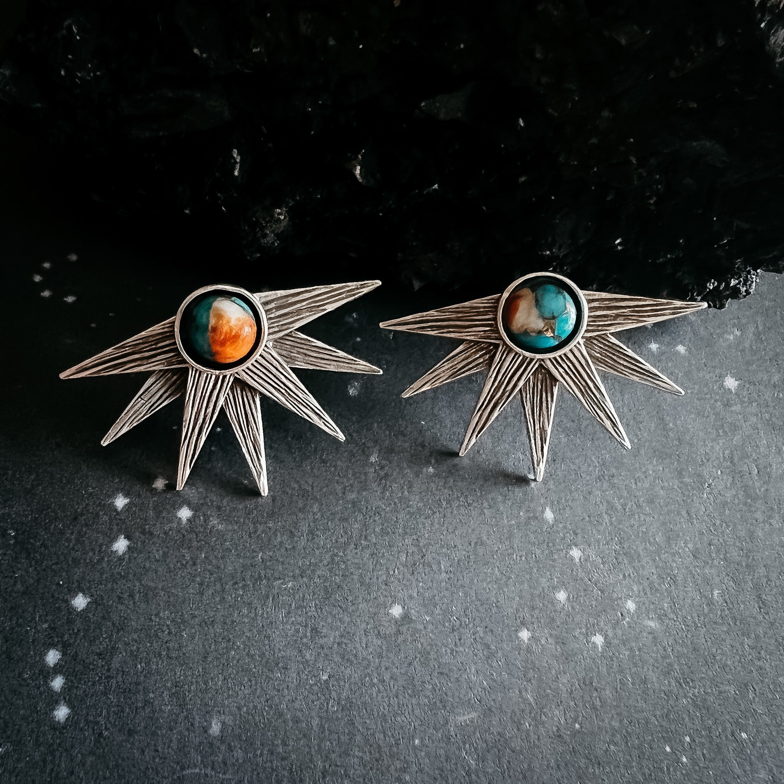 Sun Goddess Earrings with Copper Oyster Turquoise | Earrings | Wiccan Center