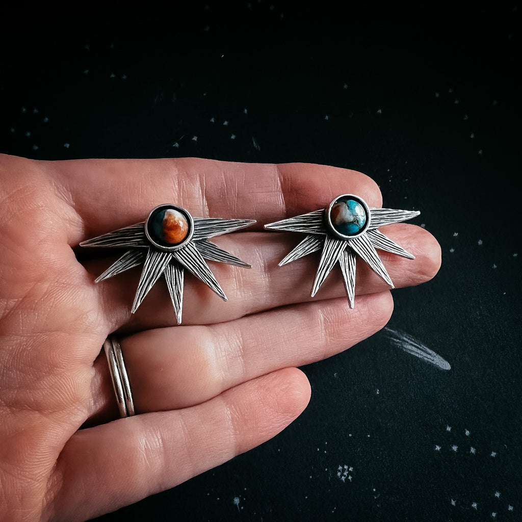 Sun Goddess Earrings with Copper Oyster Turquoise | Earrings | Wiccan Center