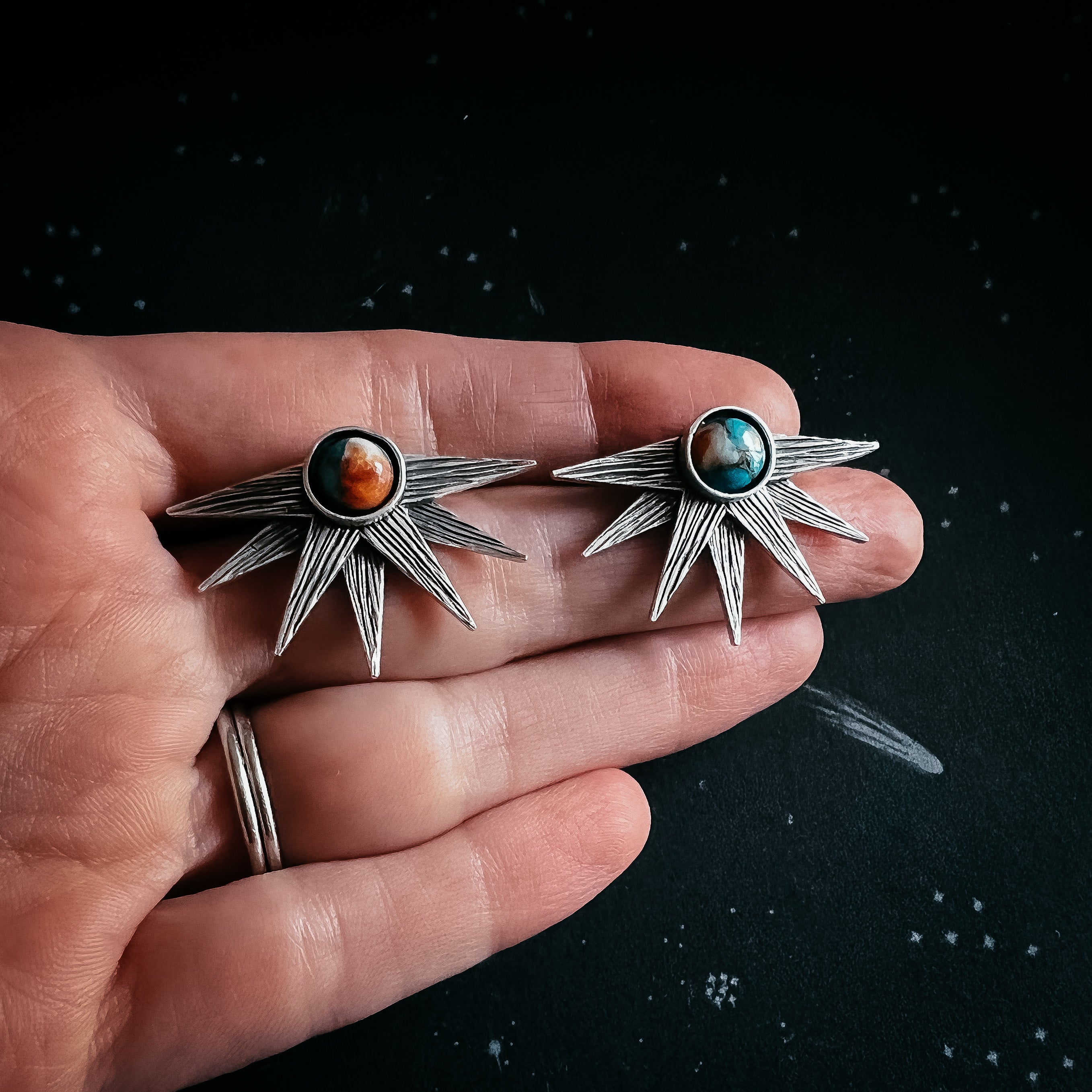 Sun Goddess Earrings with Copper Oyster Turquoise | Earrings | Wiccan Center