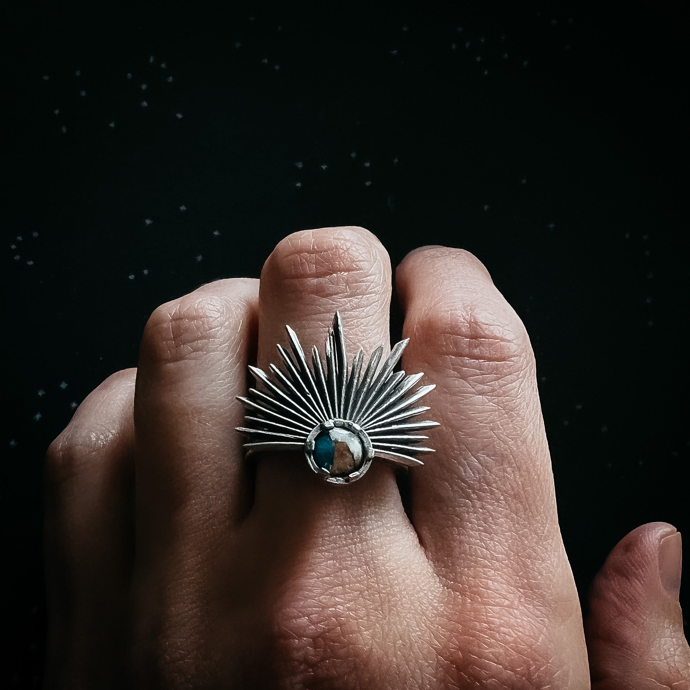 Sun Goddess Ring with Copper Oyster Turquoise | Ring | Wiccan Center