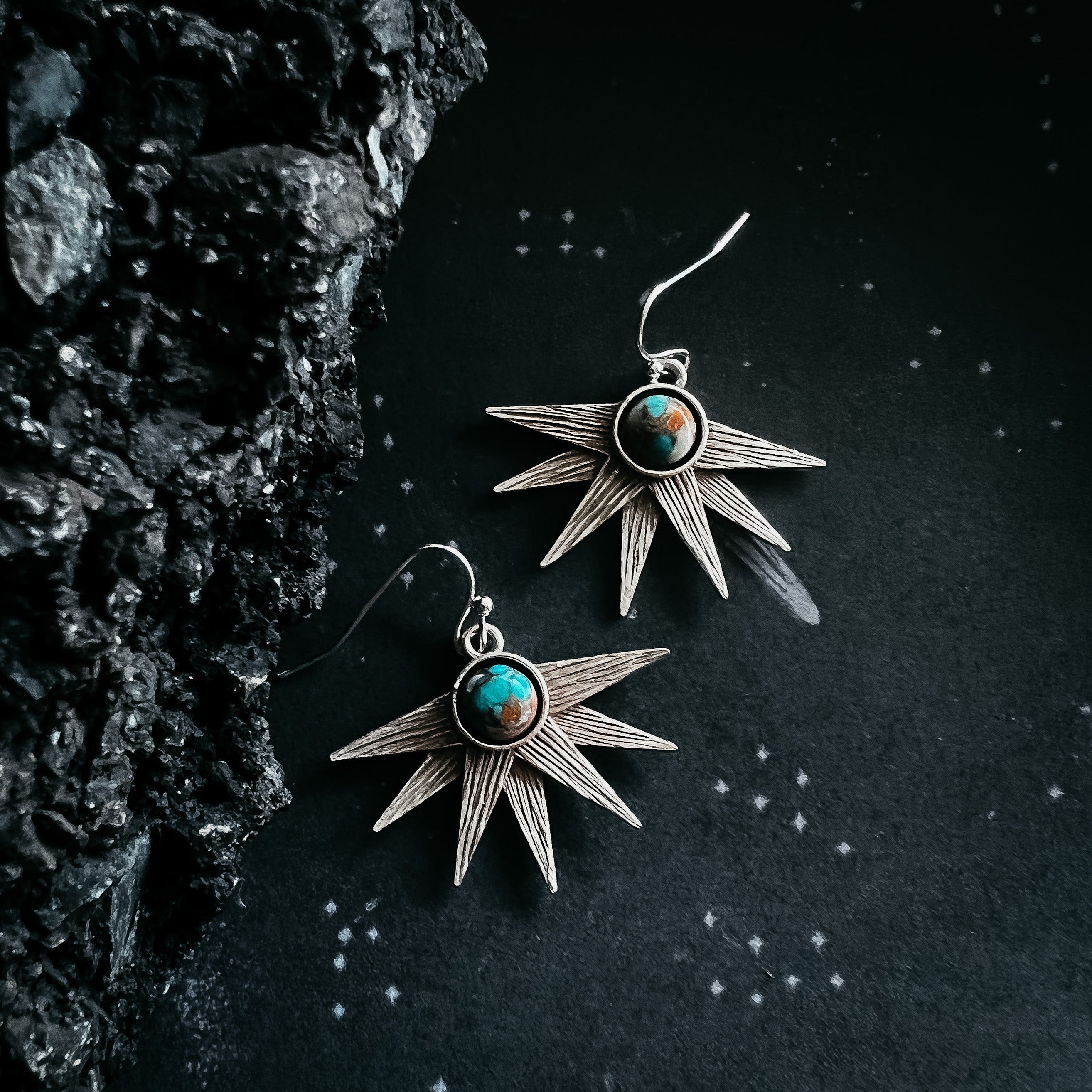 Sun Goddess Earrings with Copper Oyster Turquoise | Earrings | Wiccan Center