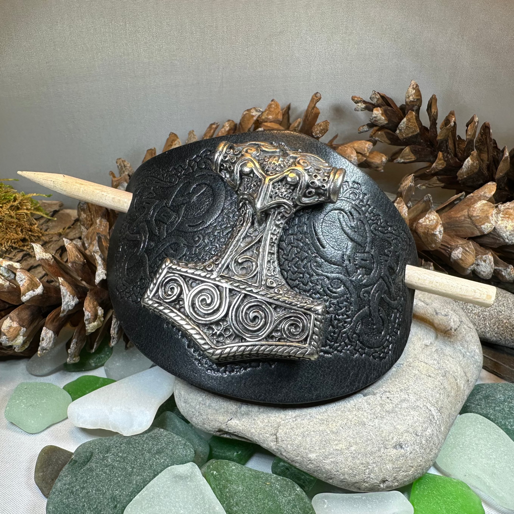 Thor's Hammer Leather Hair Slide for Women | Hair Slide | Wiccan Center