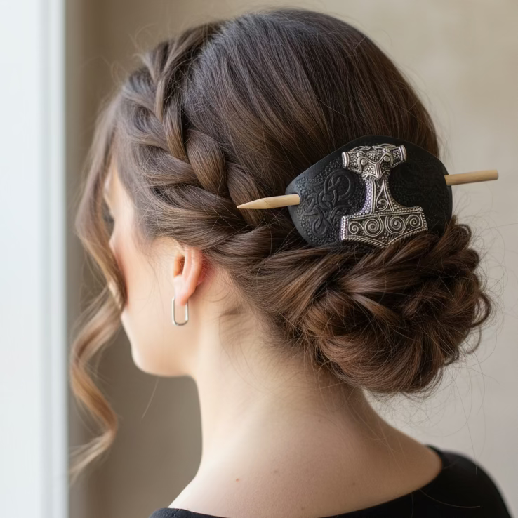 Thor's Hammer Leather Hair Slide for Women | Hair Slide | Wiccan Center