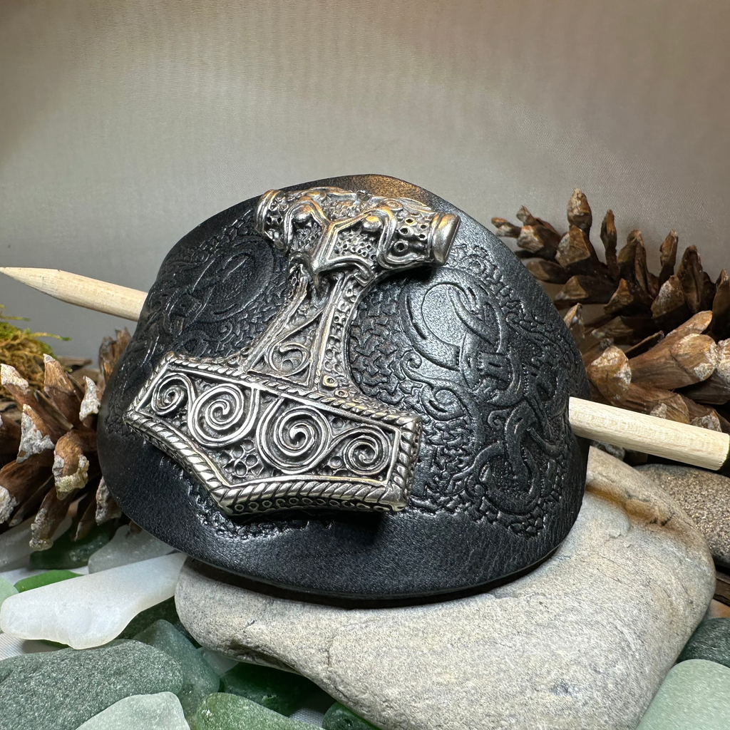 Thor's Hammer Leather Hair Slide for Women | Hair Slide | Wiccan Center