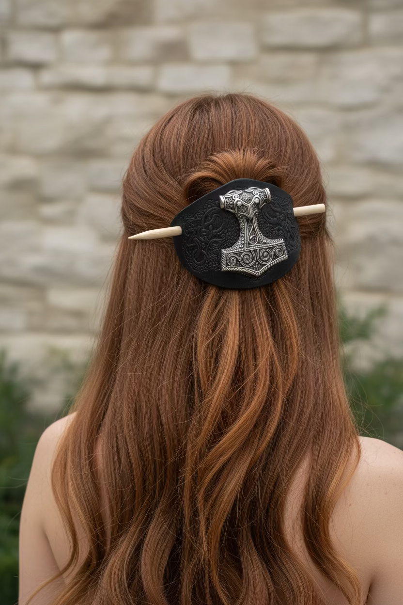 Thor's Hammer Leather Hair Slide for Women | Hair Slide | Wiccan Center