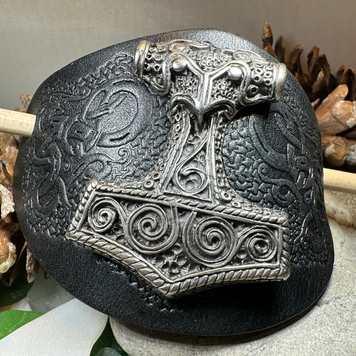 Thor's Hammer Leather Hair Slide for Women | Hair Slide | Wiccan Center