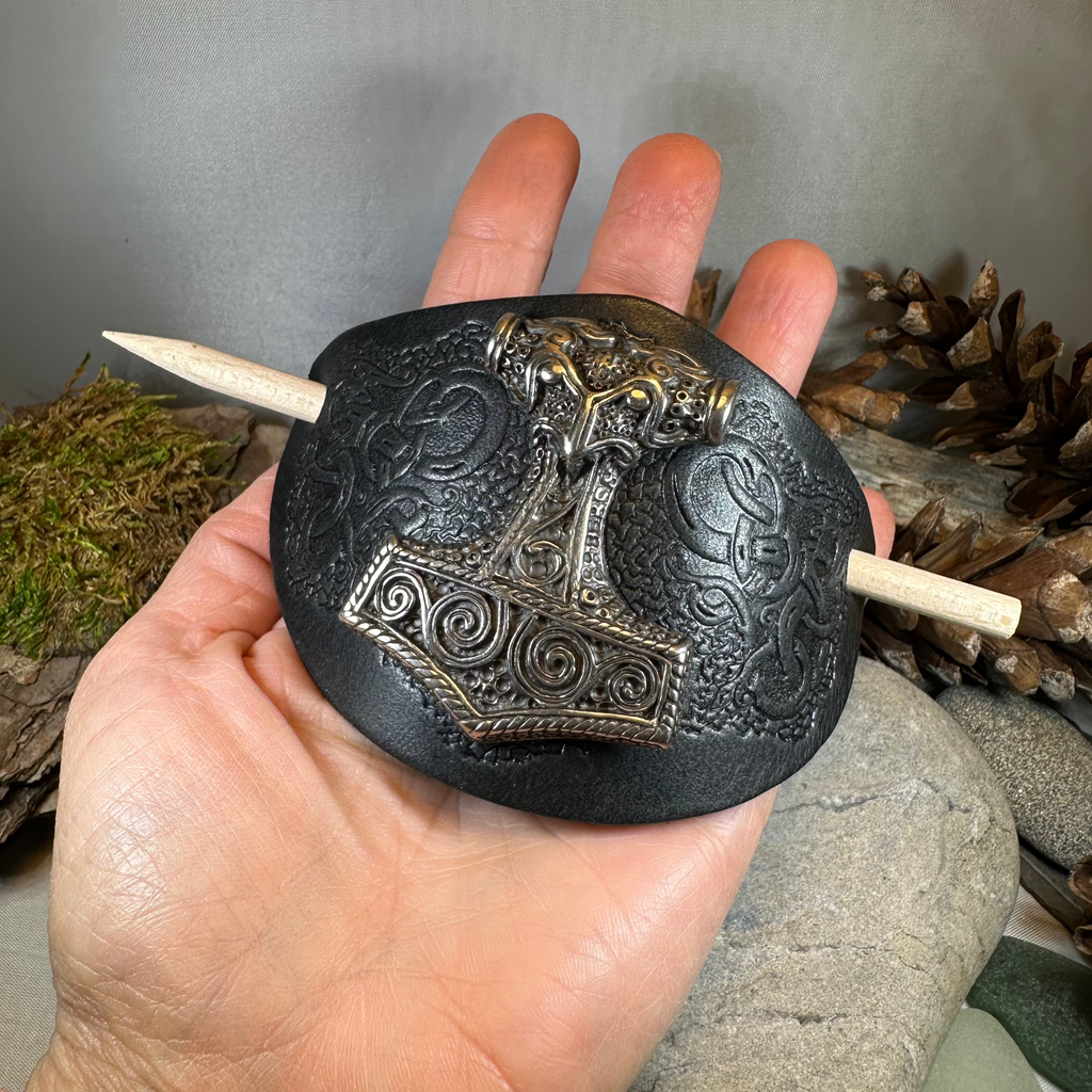 Thor's Hammer Leather Hair Slide for Women | Hair Slide | Wiccan Center