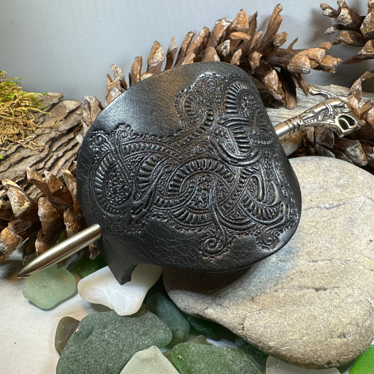 Celtic Dragon Leather Hair Slide for Women | Hair Slide | Wiccan Center