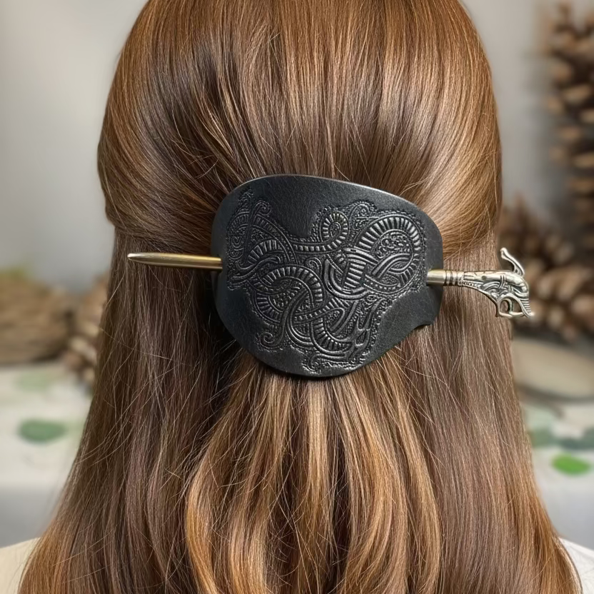 Celtic Dragon Leather Hair Slide for Women | Hair Slide | Wiccan Center