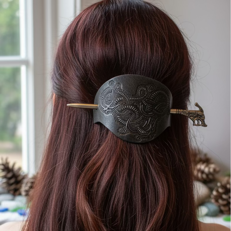 Celtic Dragon Leather Hair Slide for Women | Hair Slide | Wiccan Center