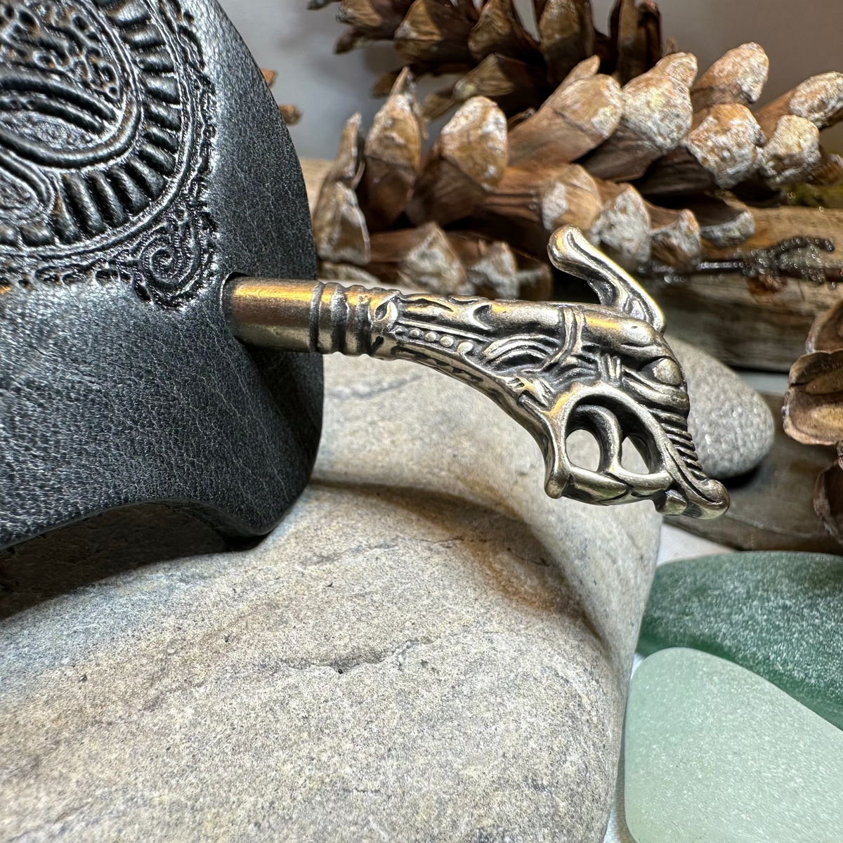 Celtic Dragon Leather Hair Slide for Women | Hair Slide | Wiccan Center