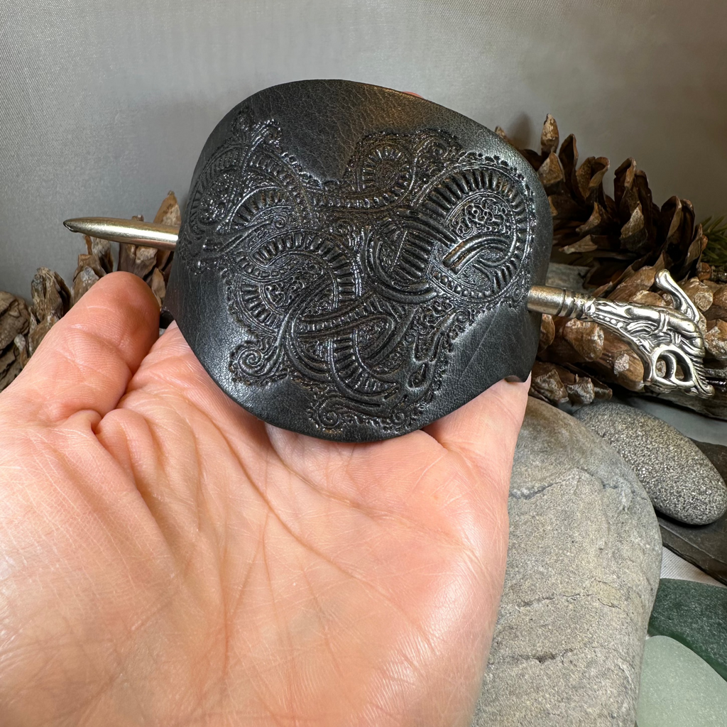 Celtic Dragon Leather Hair Slide for Women | Hair Slide | Wiccan Center