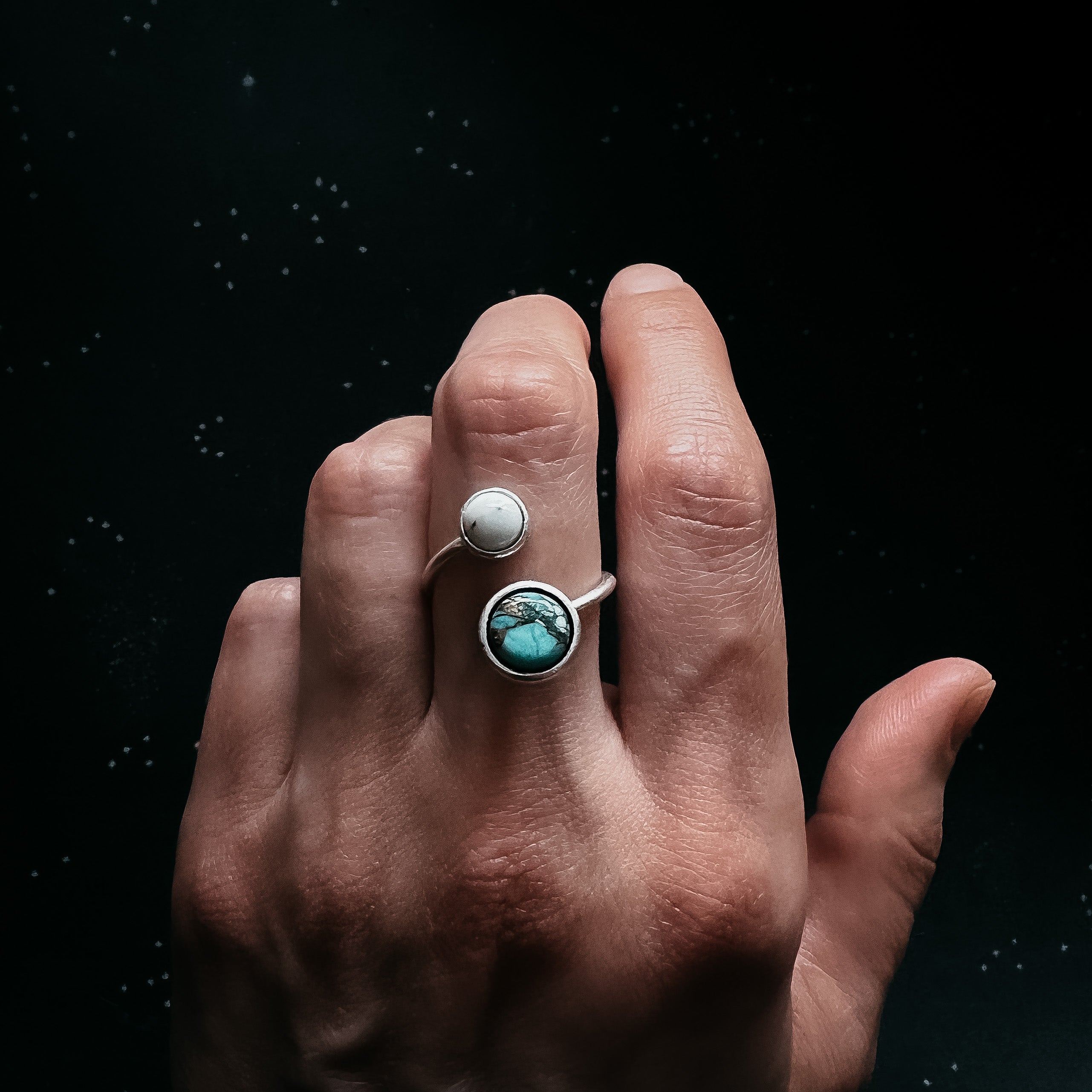 Earth and Moon Bypass Ring with Natural Stones | Ring | Wiccan Center