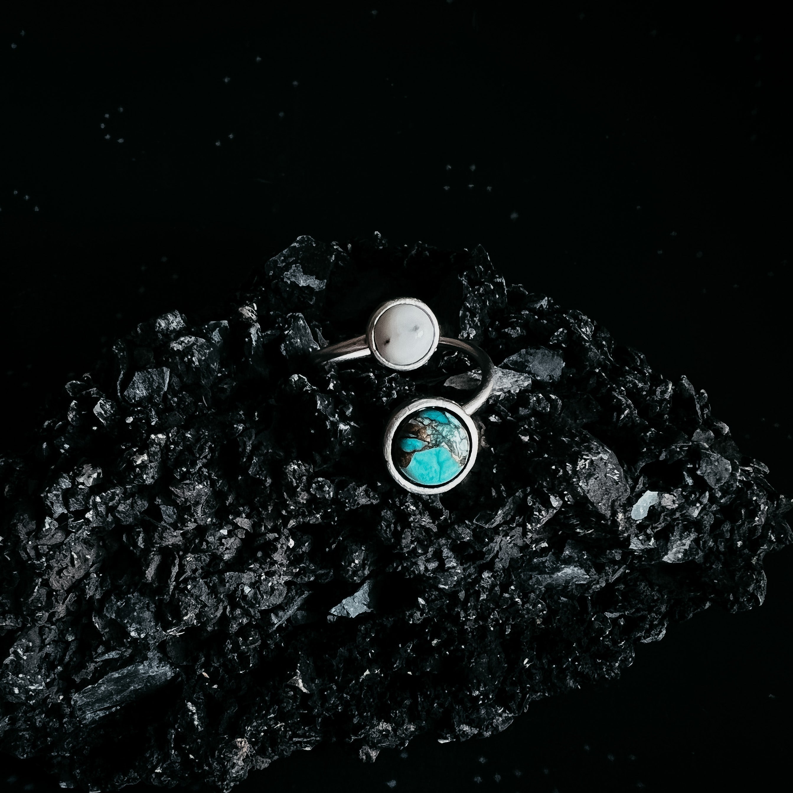 Earth and Moon Bypass Ring with Natural Stones | Ring | Wiccan Center