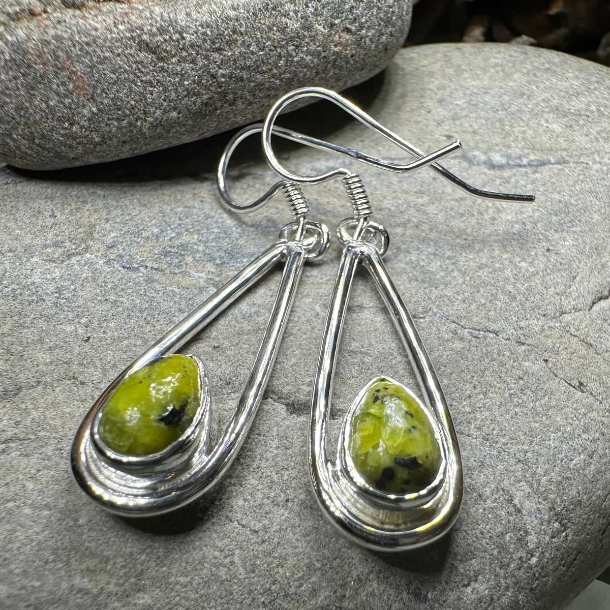 Connemara Marble Irish Sliabh Earrings in Sterling Silver | Dangle Earrings | Wiccan Center