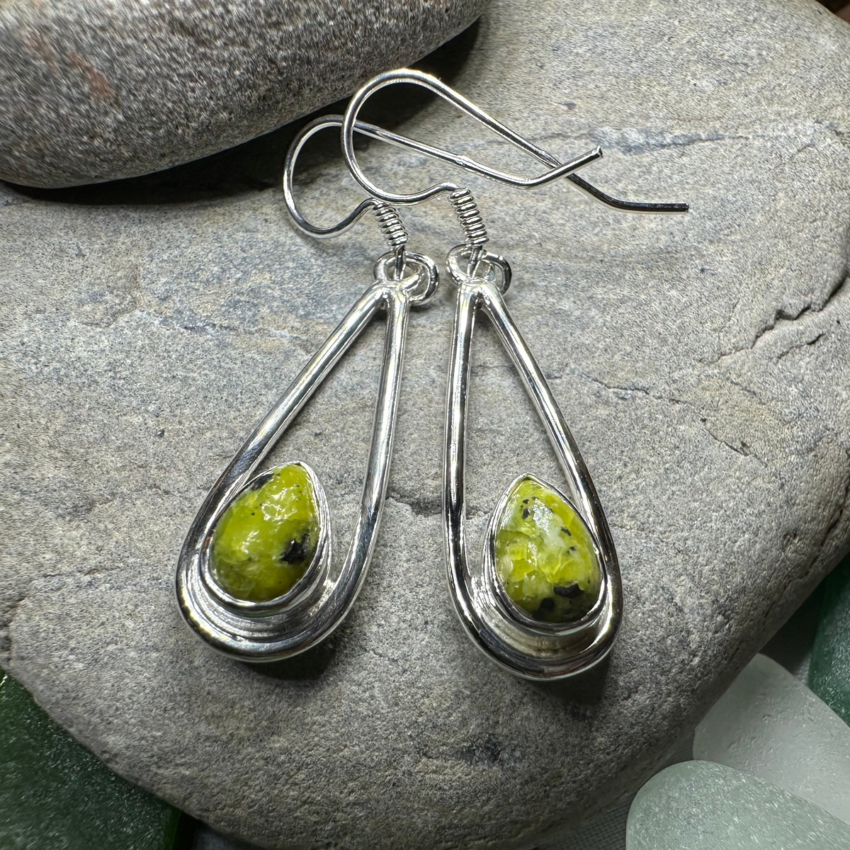 Connemara Marble Irish Sliabh Earrings in Sterling Silver | Dangle Earrings | Wiccan Center