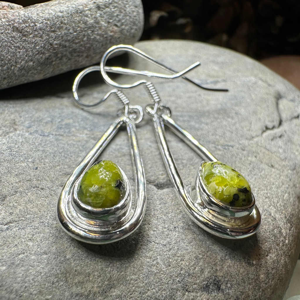 Connemara Marble Irish Sliabh Earrings in Sterling Silver | Dangle Earrings | Wiccan Center