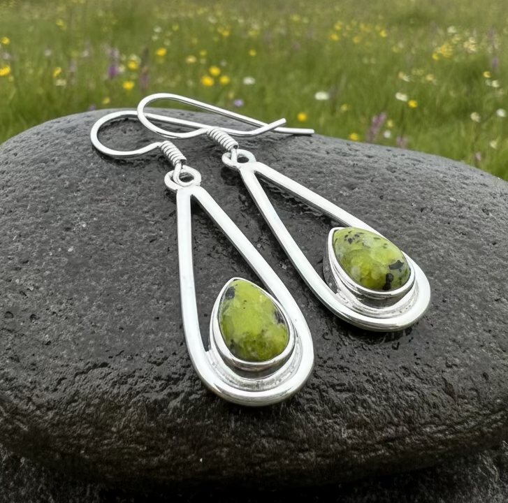 Connemara Marble Irish Sliabh Earrings in Sterling Silver | Dangle Earrings | Wiccan Center