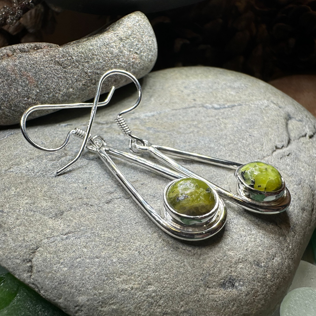 Connemara Marble Irish Sliabh Earrings in Sterling Silver | Dangle Earrings | Wiccan Center