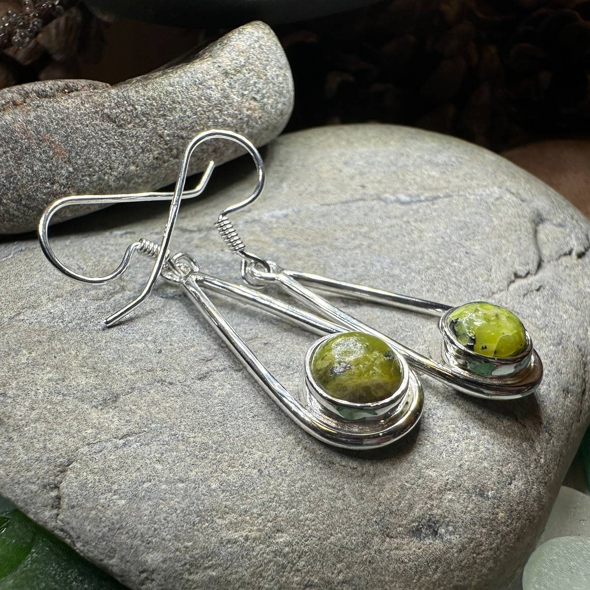 Connemara Marble Irish Sliabh Earrings in Sterling Silver | Dangle Earrings | Wiccan Center