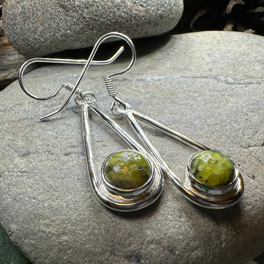 Connemara Marble Irish Sliabh Earrings in Sterling Silver | Dangle Earrings | Wiccan Center