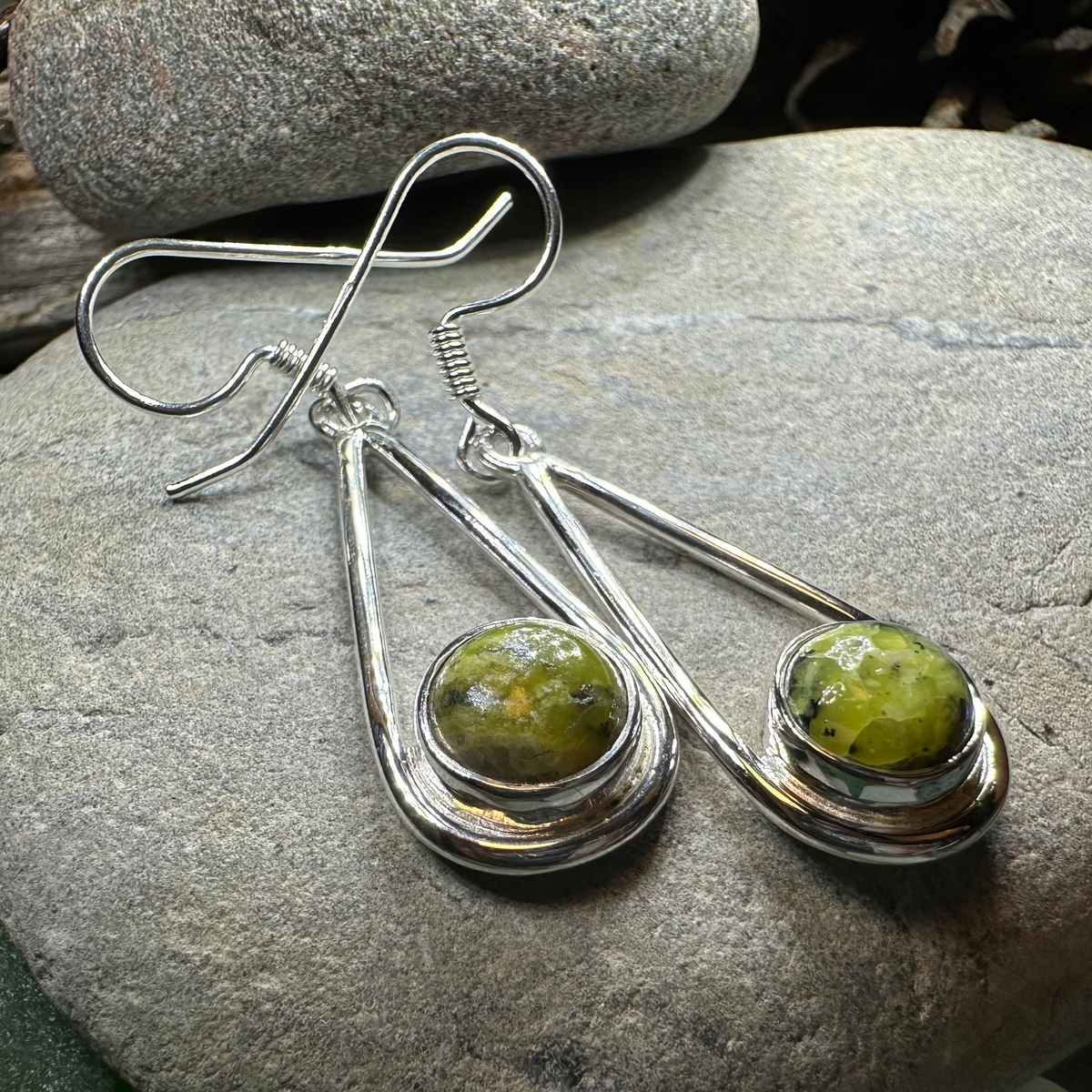Connemara Marble Irish Sliabh Earrings in Sterling Silver | Dangle Earrings | Wiccan Center