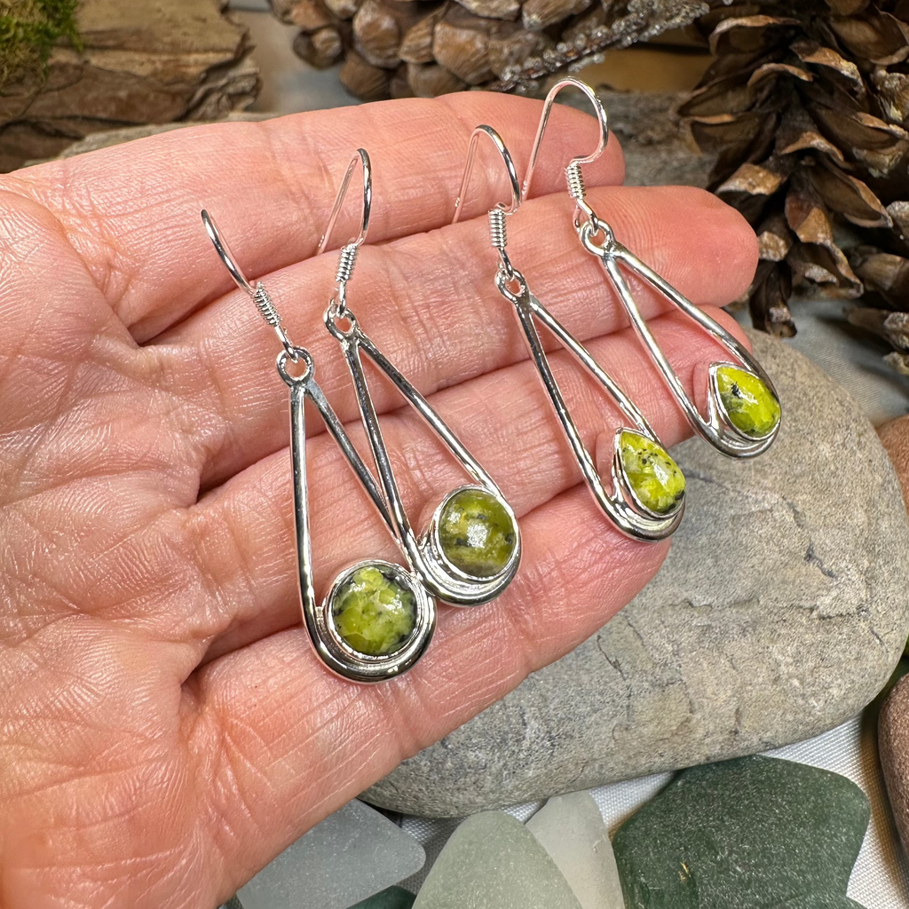 Connemara Marble Irish Sliabh Earrings in Sterling Silver | Dangle Earrings | Wiccan Center