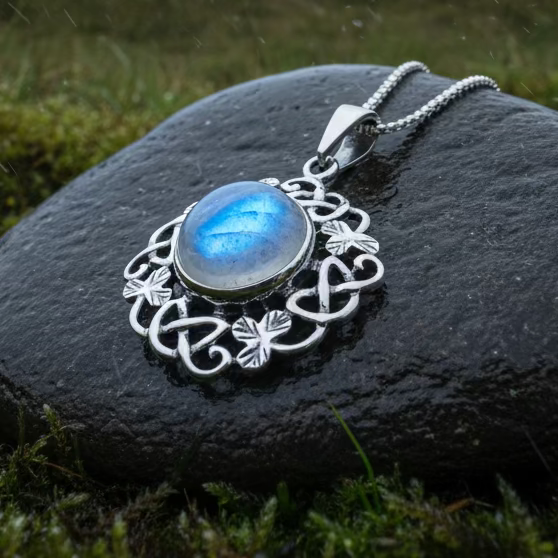 Elana Shamrock Moonstone Necklace | Pendant | Wiccan Center