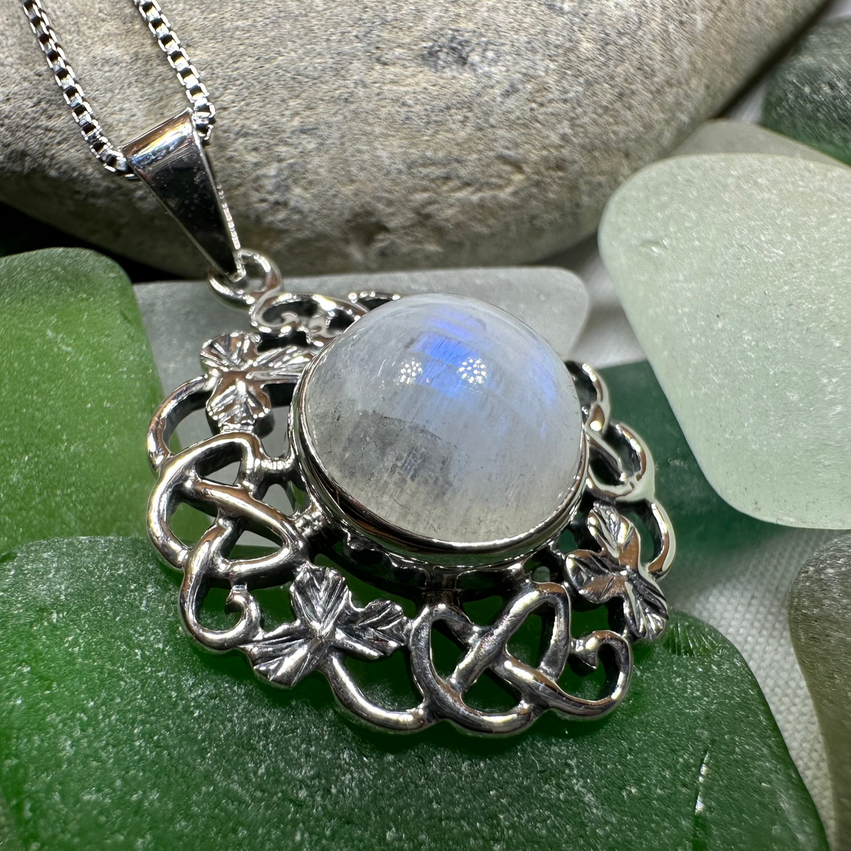 Elana Shamrock Moonstone Necklace | Pendant | Wiccan Center