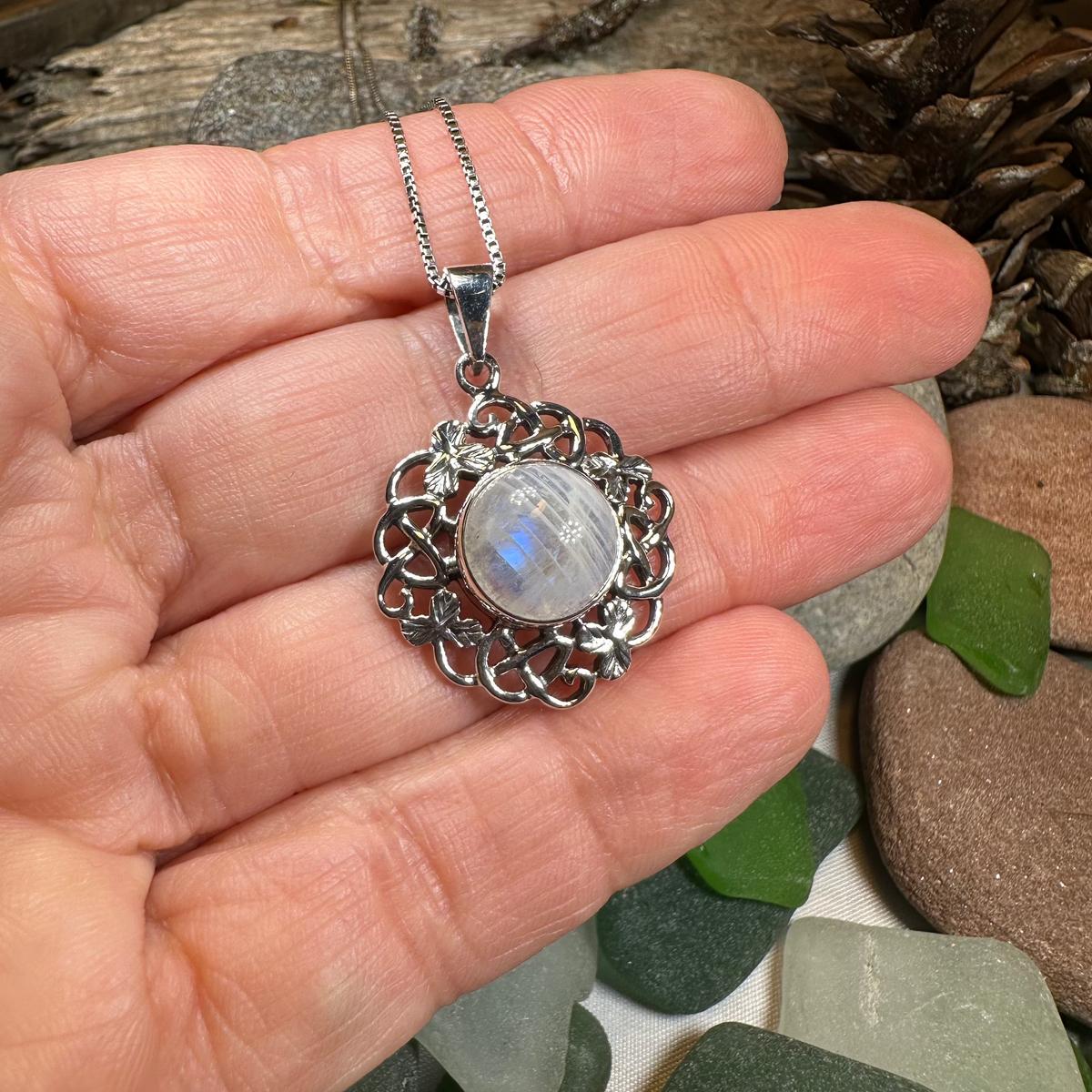 Elana Shamrock Moonstone Necklace | Pendant | Wiccan Center