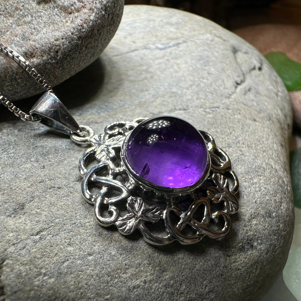 Elana Irish Shamrock Amethyst Necklace in Sterling Silver | Pendant | Wiccan Center