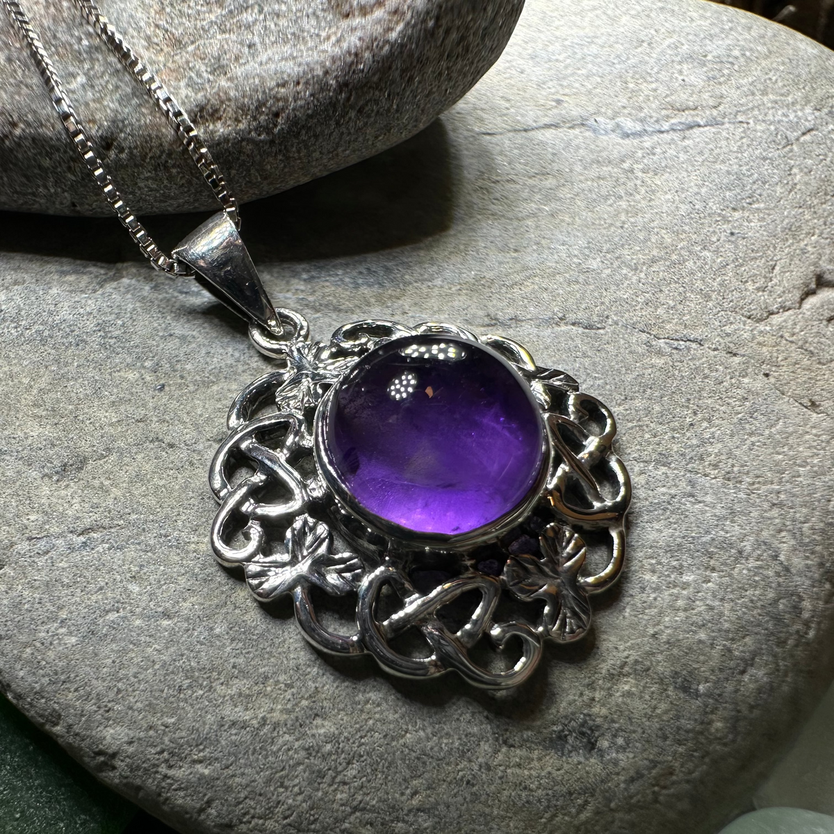 Elana Irish Shamrock Amethyst Necklace in Sterling Silver | Pendant | Wiccan Center