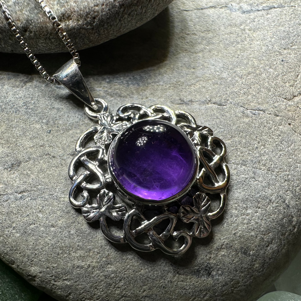 Elana Irish Shamrock Amethyst Necklace in Sterling Silver | Pendant | Wiccan Center