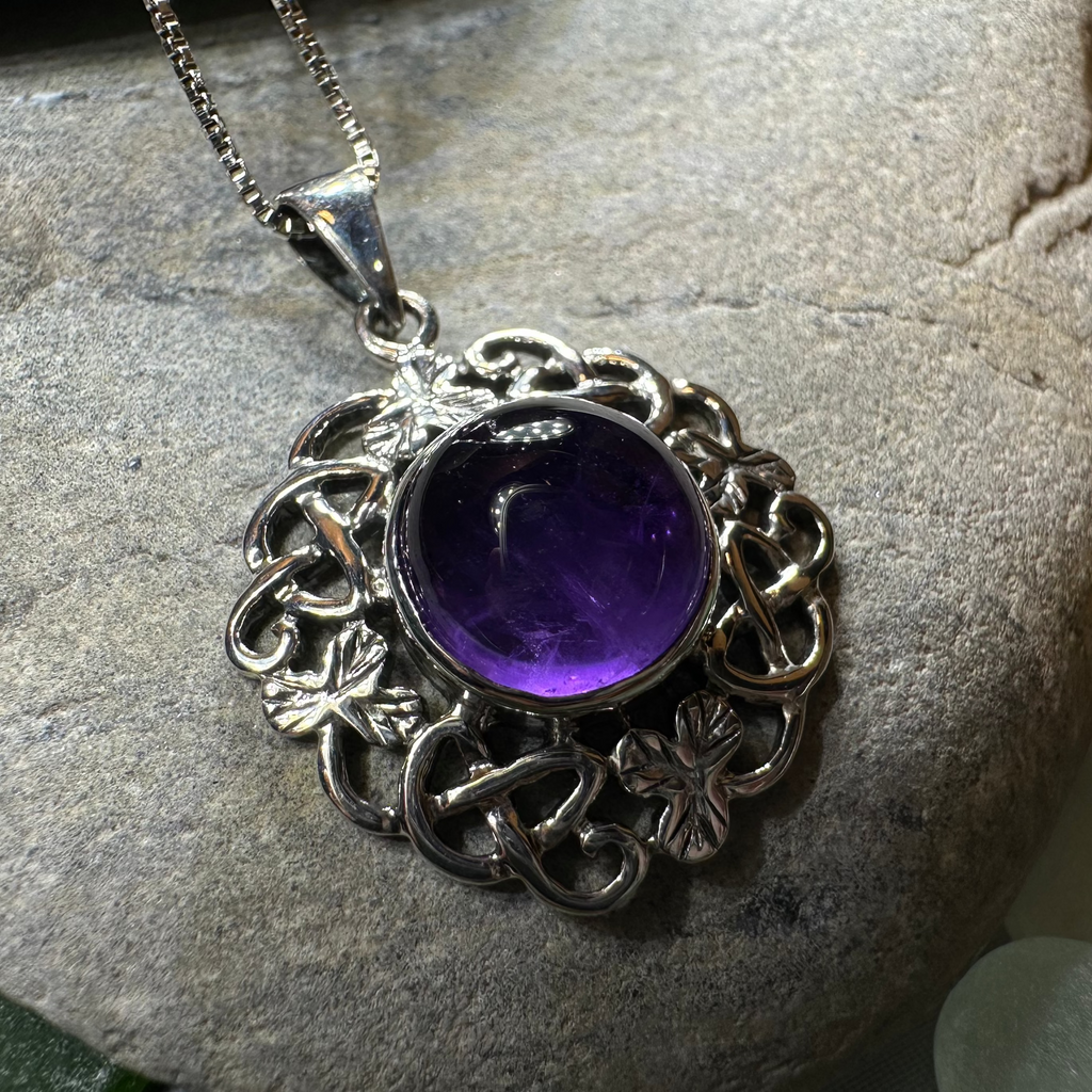 Elana Irish Shamrock Amethyst Necklace in Sterling Silver | Pendant | Wiccan Center