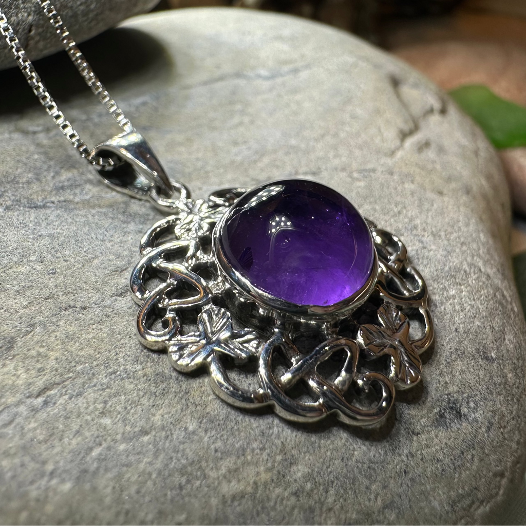 Elana Irish Shamrock Amethyst Necklace in Sterling Silver | Pendant | Wiccan Center