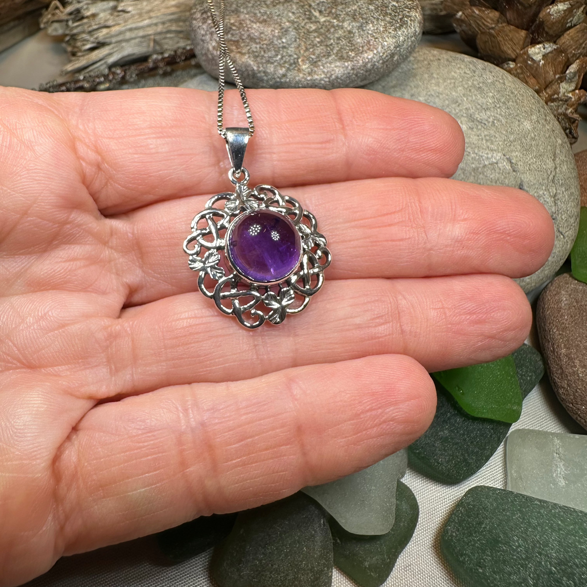 Elana Irish Shamrock Amethyst Necklace in Sterling Silver | Pendant | Wiccan Center