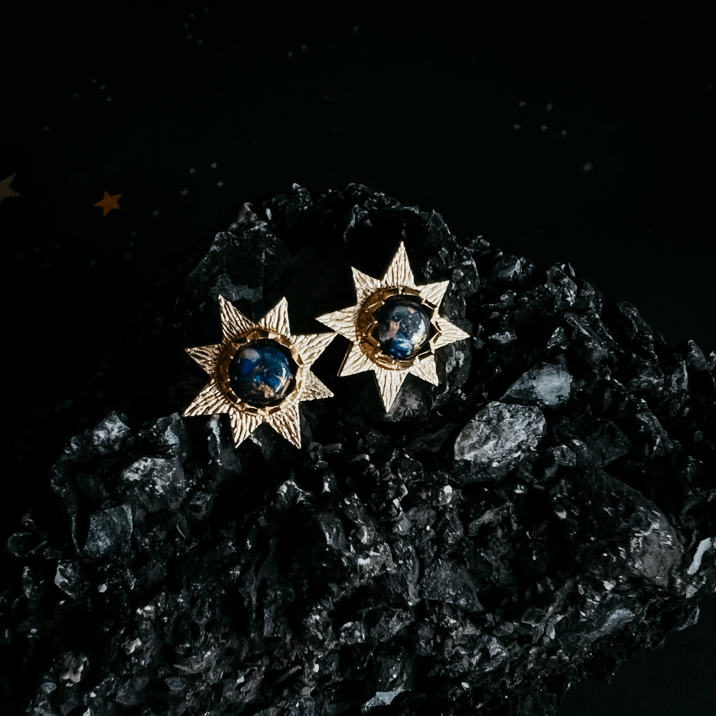 Dark Before the Dawn Sunburst Stud Earrings with Copper Lapis Lazuli | Earrings | Wiccan Center
