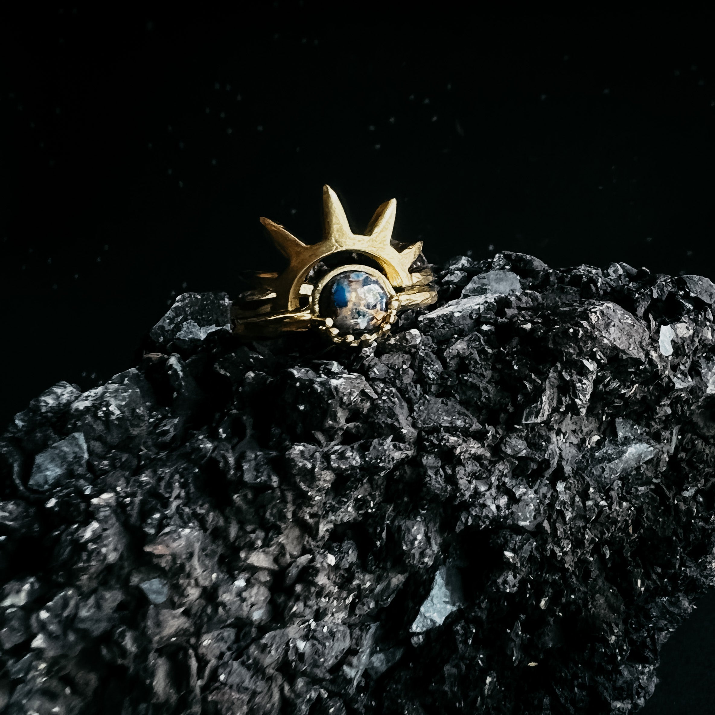 Dark Before the Dawn Sunburst Ring with Copper Lapis Lazuli | Ring | Wiccan Center