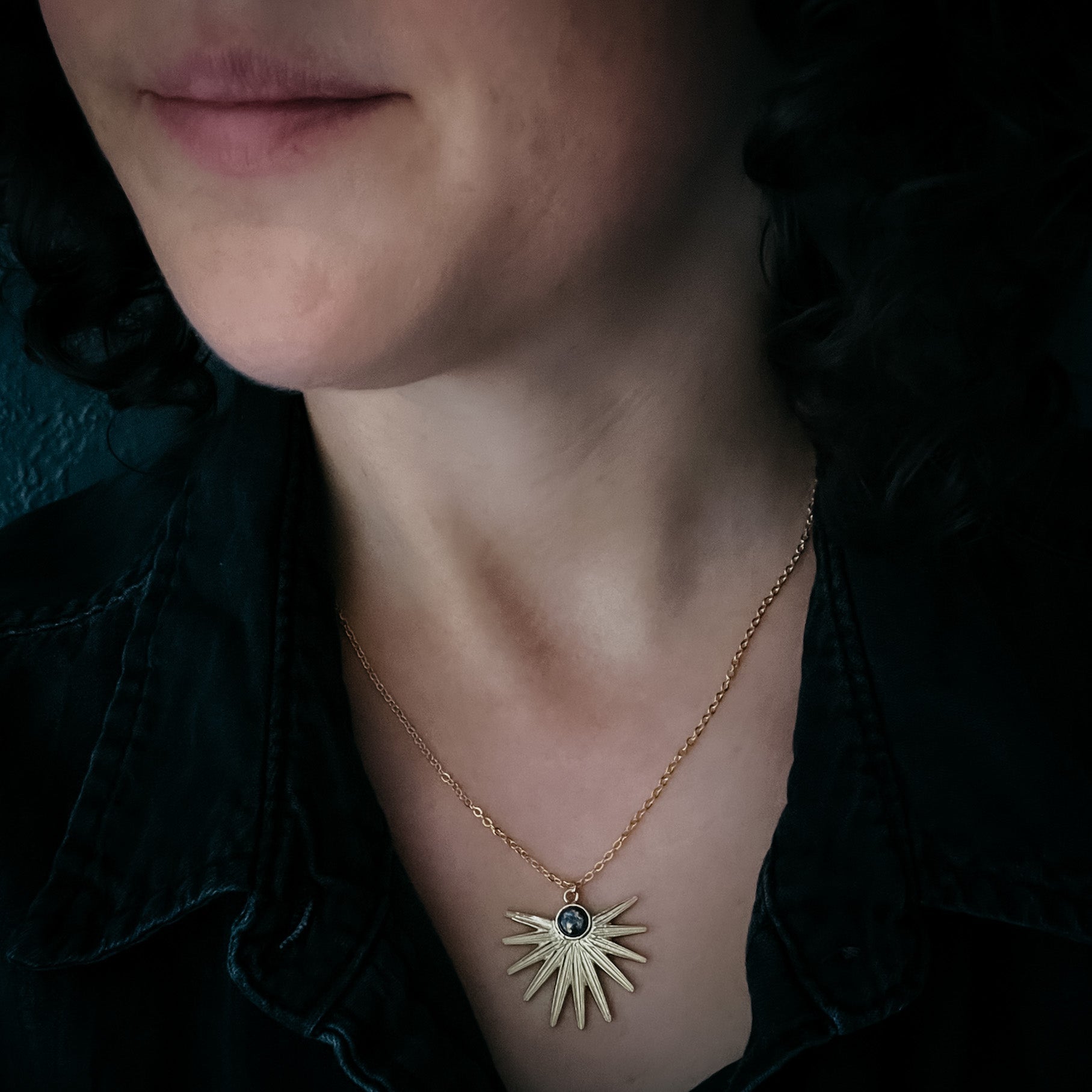 Dark Before the Dawn Sunburst Pendant Necklace with Copper Lapis Lazuli | Necklace | Wiccan Center