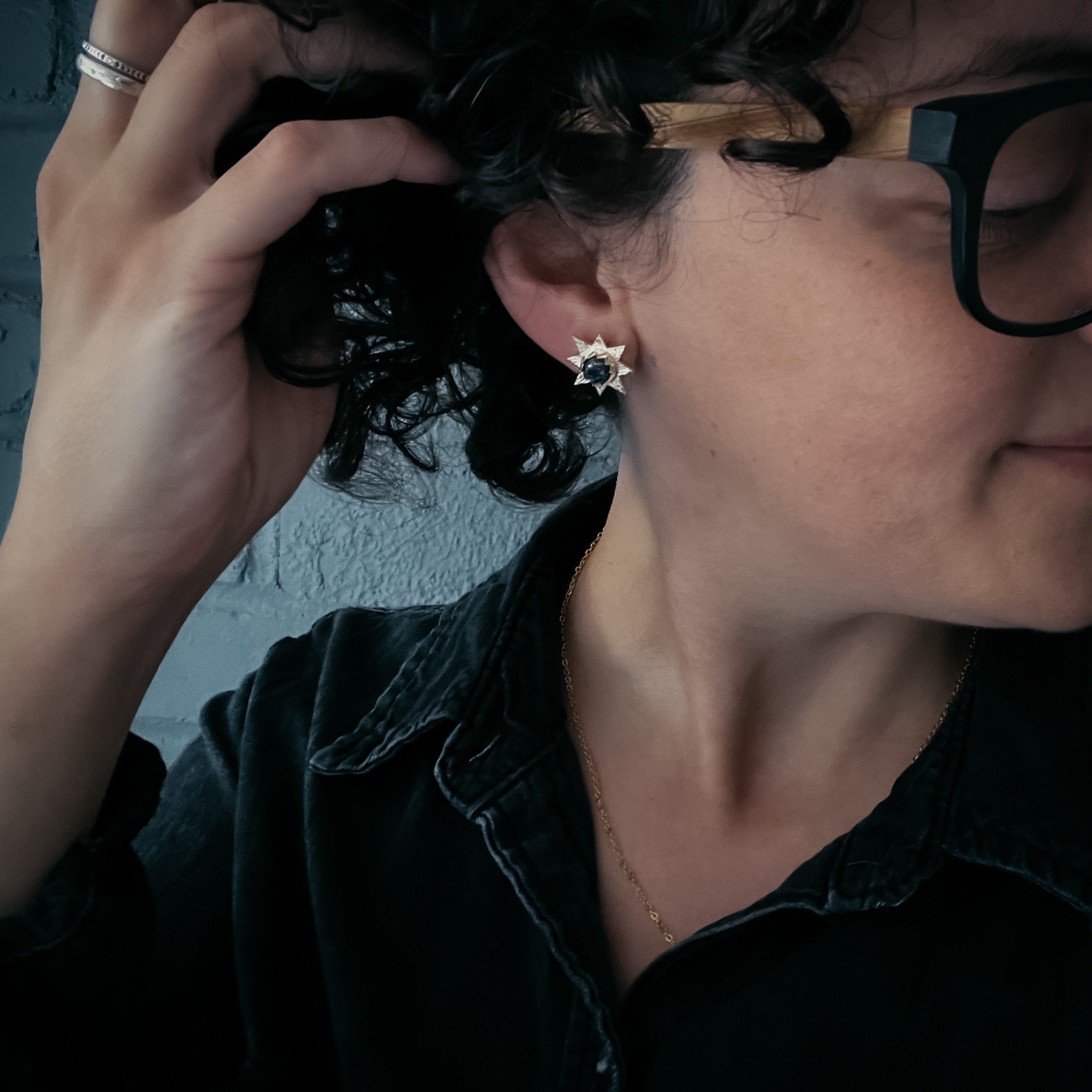 Dark Before the Dawn Sunburst Stud Earrings with Copper Lapis Lazuli | Earrings | Wiccan Center