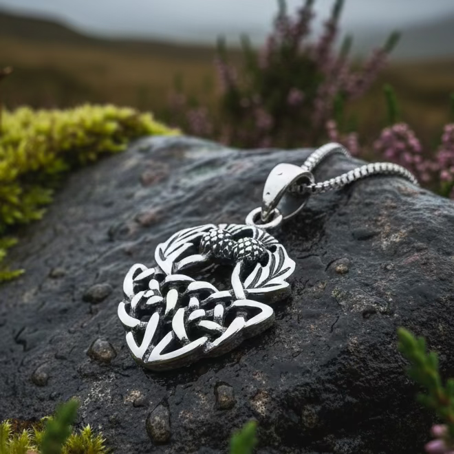 Holyrood Scottish Thistle Necklace in Sterling Silver | Pendant | Wiccan Center