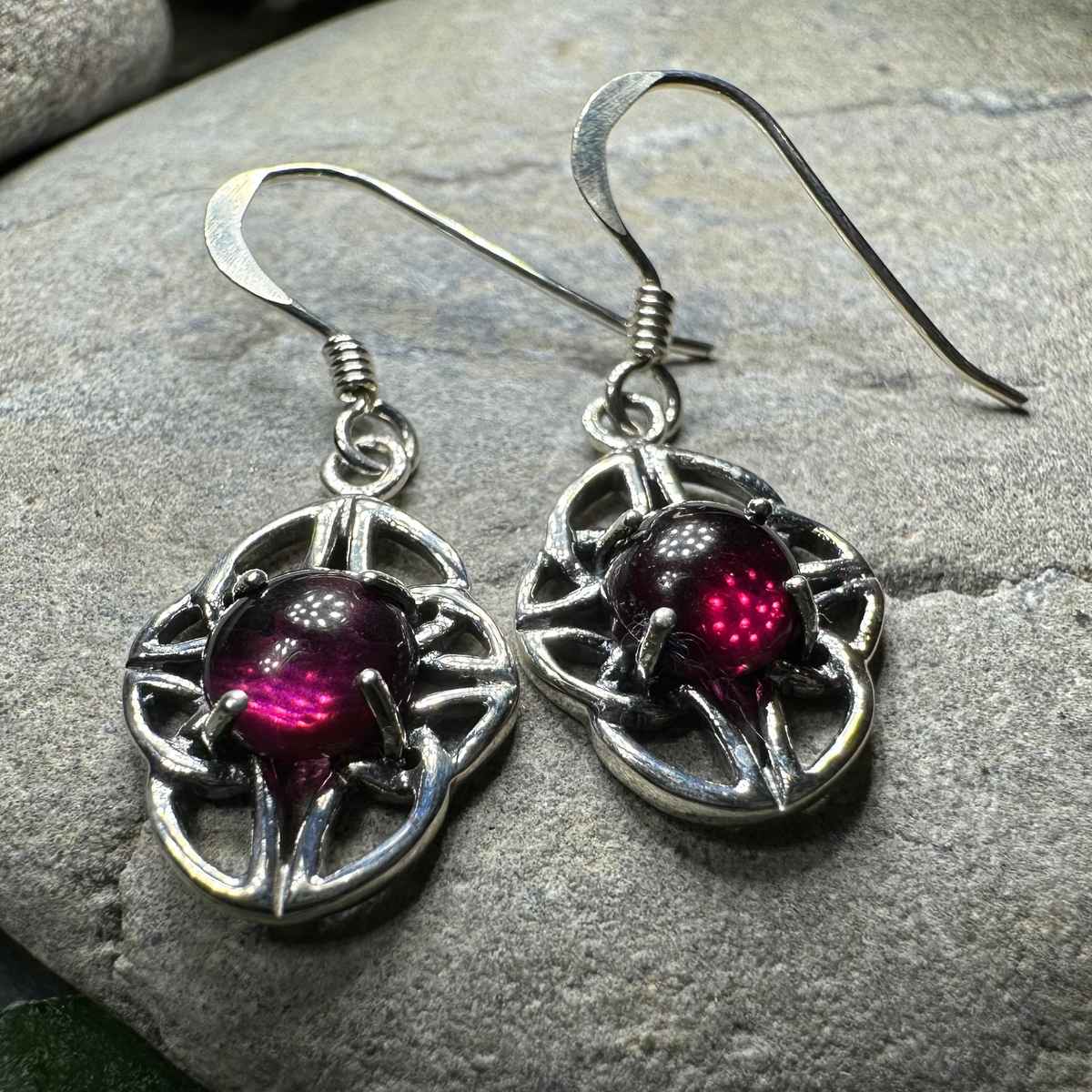 Charis Celtic Knot Garnet Earrings in Sterling Silver | Dangle Earrings | Wiccan Center